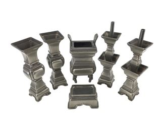 6pc. Antique Pewter Chinese Paktong Altar Set