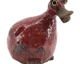 Vintage Red Ceramic Duck Art Sculpture