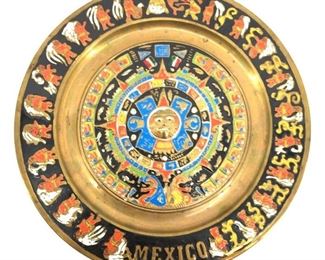 Hand Painted Mexican Brass Art Plate Wall Hanging