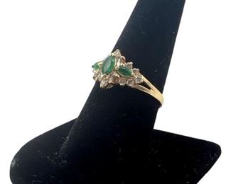 14K BH Gold/ Diamond/ Emerald Ladies Ring