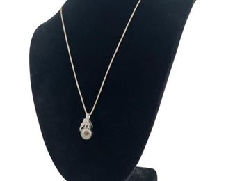 14K White Gold/ Diamond/ Tahitian Pearl Pendant