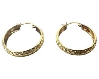 Pair Of 14K Gold Diamond Cut Hoop Earrings