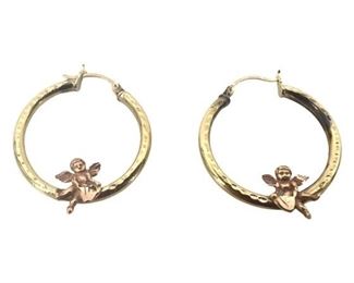 Pair Of 14K Gold Angel Hoop Earrings