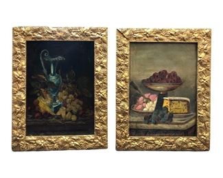 2pc. Old Signed Still Life Oil on Canvas