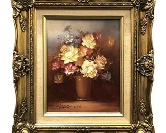 Signed Robert Cox Floral Still Life-Oil on Panel