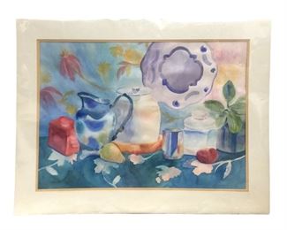 Signed Pottery Still Life Watercolor Painting