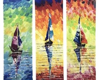 3pc. Signed R. Lizano Boat Oil on Canvases