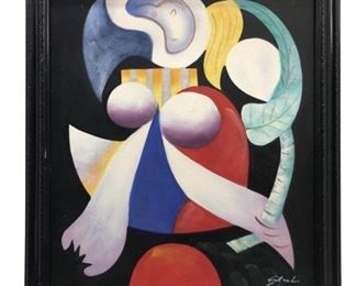 Signed Steve L. "Honey" Abstract Oil on Canvas