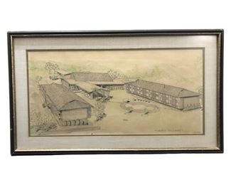 Signed 1974 "Napili Village" Mixed Media Drawing