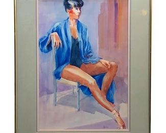 Signed Damico "Danger at Rest" Watercolor Portrait