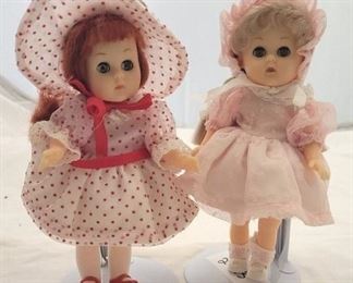 2743 - Pair of Vintage Dolls on stands - 9" tall
