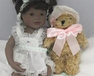 2765 - Yolanda Bello Porcelain doll with teddy bear - 14"
