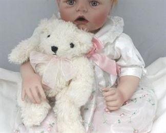 2776 - AEL Porcelain doll with teddy bear - 15"
