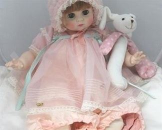 2777 - Madame Alexander Mary Mine Porcelain doll with rabbit toy - 17"
