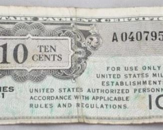 208x - 10 Cents Military Payment Certificate Bill