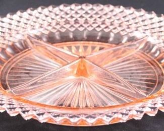 253x - Pink Miss America 4 part relish tray 9"
