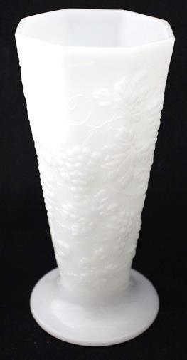 465x - Milk glass vintage grape 9 1/2" vase
