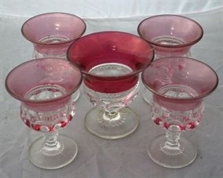 542 - 5 Kings Crown cranberry flashed stemware 3" tall
