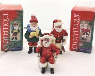 650 - 3 Clothtique Santas 7.5" tall 2 w/ boxes 1 without
