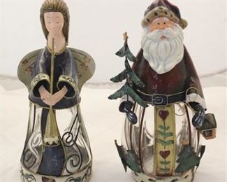 679 - 2 Holiday Candle Holders - Santa & Angel 11.5" tall
