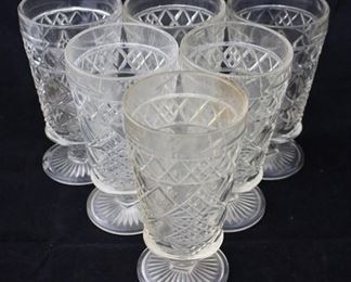 853 - 6 Clear Pressed Glass Footed Tumblers 5.75" tall
