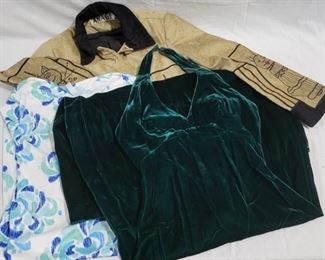 912 - Lot of Clothing Cat jacket - small Knit dress - says large, but it's small Velvet Green Halter Top long dress - small
