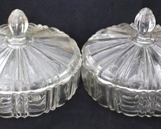 1113 - 2 Vintage glass covered candy dishes 6.5"
