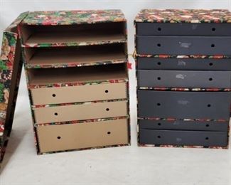 1449 - 2 Chirstmas Storage Boxes/drawers one is missing lid 31.5 x 22.5 x 17
