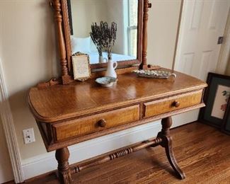 Vintage Vanity and Mirror with Trestle Base