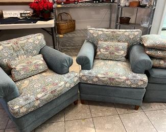 Upholstered chairs and ottoman