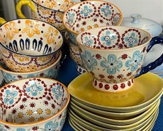 Colorful cups and saucers