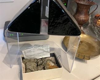 Blenko Glass book end and fossils