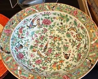 Famille Rose Bowl-has been repaired. Don't notice from the top but can see it on the bottom