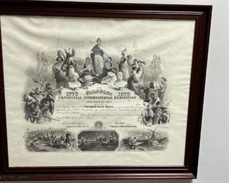 Centennial International Exhibition Certificate-Worlds Fair Ephemera