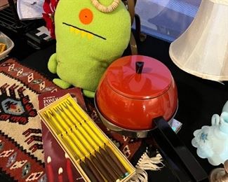 Vintage fondue pot with serving forks-Electric cord is included. 