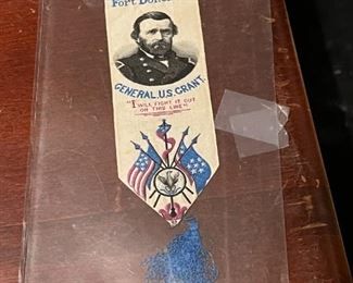 	STEVENSGRAPH BOOK MARK / RIBBON GLORIFYING ULYSSES S. GRANT AND HIS VICTORIES AT RICHMOND, VICKSBURG, AND FORT DONELSON, WITH HIS PORTRAIT IN MILITARY GARB, MADE BY THOMAS STEVENS, WHO INVENTED THE PROCESS BY WHICH THESE WERE PRODUCED