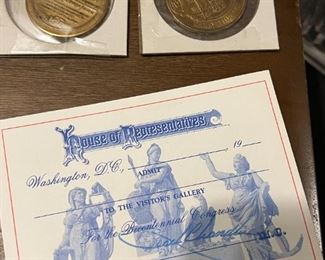 Seattle Worlds Fair Coins and House of Representatives Ephemera
