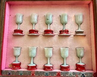 Set of 10 Jadeite liquor glasses