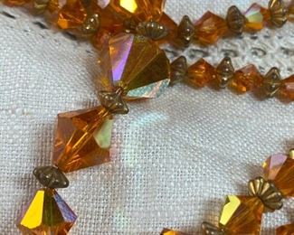 Amber Aurora Borealis Necklace, ClipOns,  Cameo,