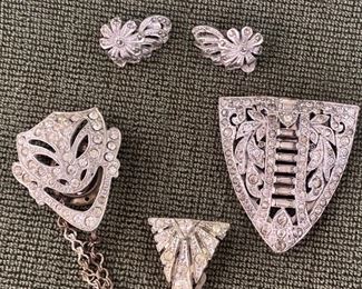 Art Deco Marcasite Dress ClipSnap Brooches  Matching Clipons