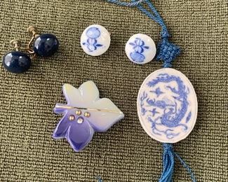 Asian Influenced Blue White Jewelry From Italy  Japan