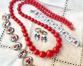 Austria Clipons,Hand Painted Enameled Folk Art  Hand Painted Bracelets,  More