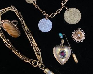 Avon Banded Agage Ring, Mezuza Scroll Pendant Bracelet,Coin Bracelet, More