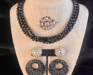 Black Faceted Beaded Rhinestone Evening Jewelry