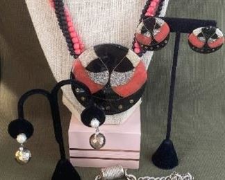 Chunky Lacquer Mosaic Statement Necklace W Matching Earrings