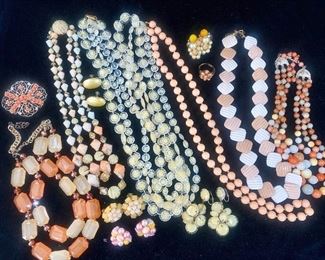 Costume Coral Rhinestone Cocktail Ring  Vintage Necklaces And Clipons