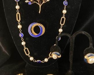 Costume Jewelry Selection In Blue And Gold Tone