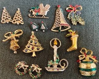 Holiday Pendants By BJ, Avon, JJ Along W Holiday Earrings