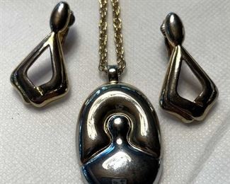 Lanvin Twotone Necklace  Faux Gold Earrings