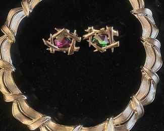 Lisner Choker, Sarah Cov. Aurora Borealis Faceted Rhinestones ClipOns